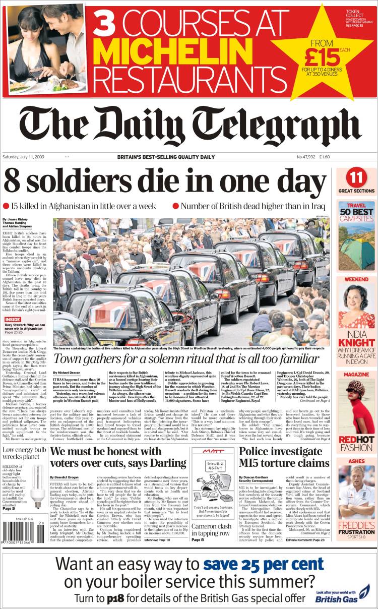 Portada de Daily Telegraph (Reino Unido)