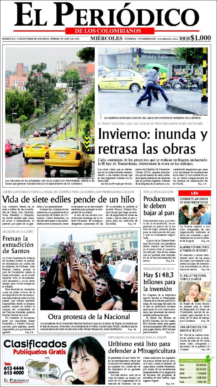 Portada de El Periódico (Colombia)
