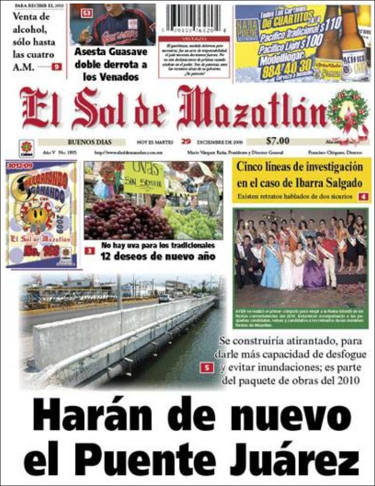 Portada de El Sol de Mazatlán (México)