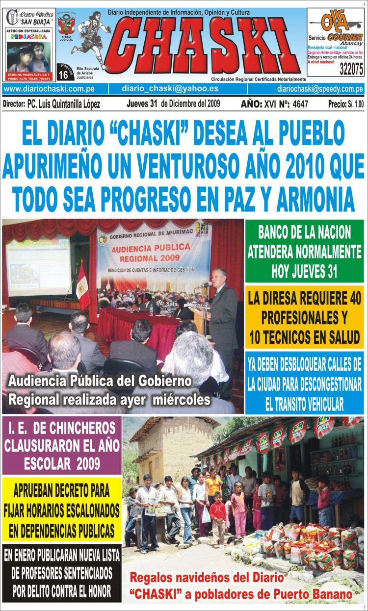 Portada de Diario Chaski (Pérou)