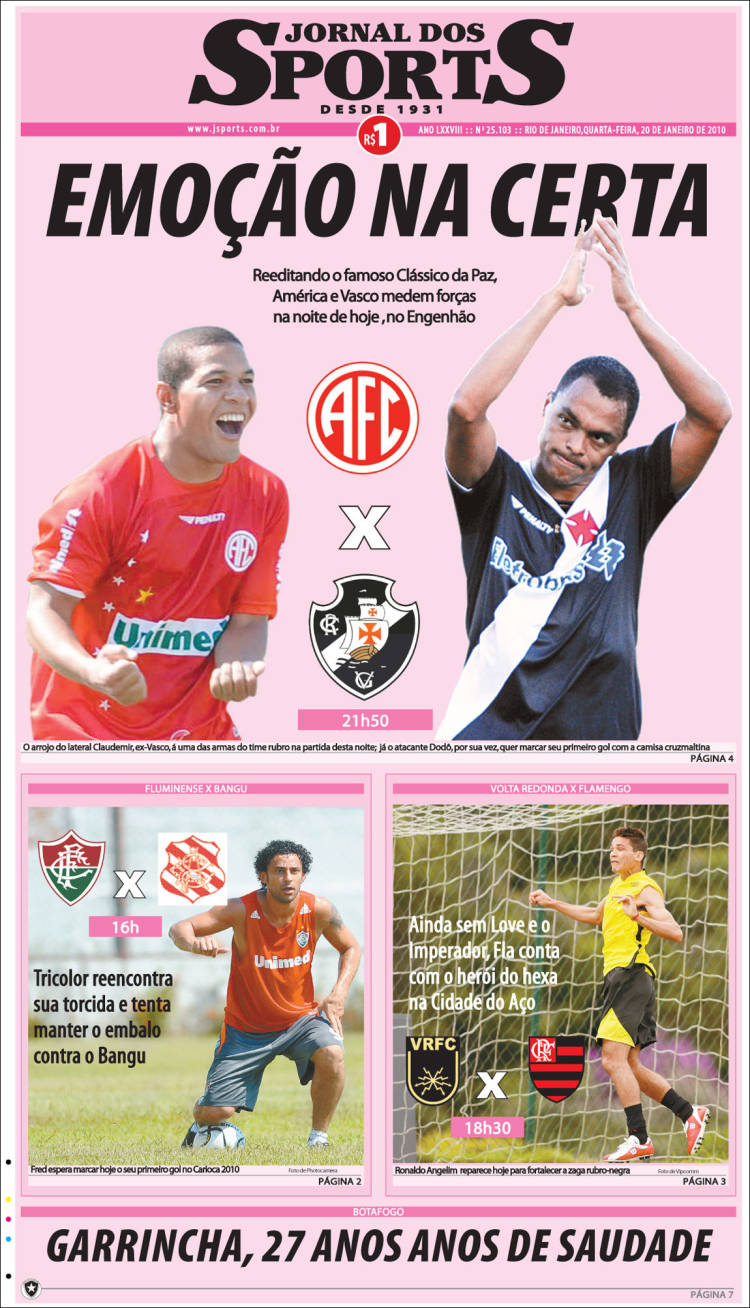 Portada de Jornal dos Sports (Brésil)