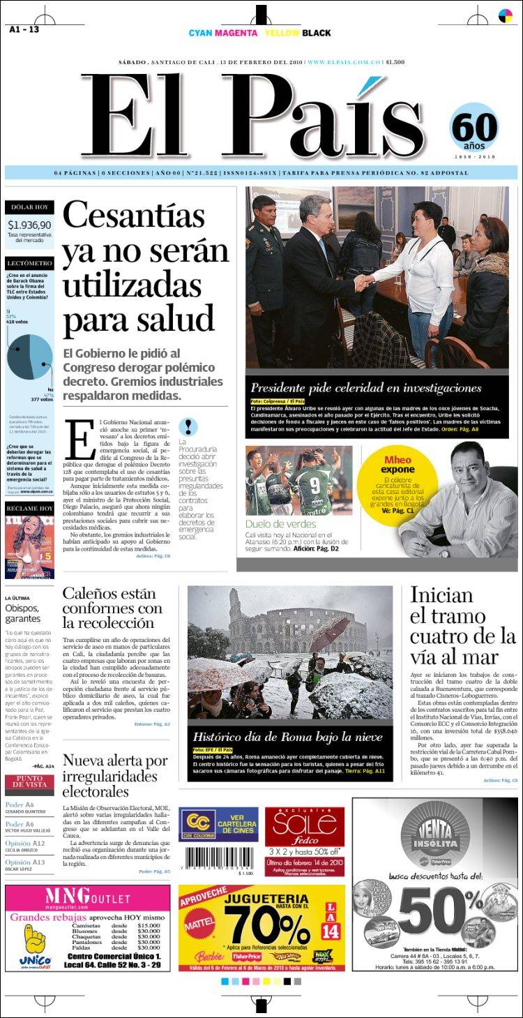Portada de El País - Cali (Colombia)