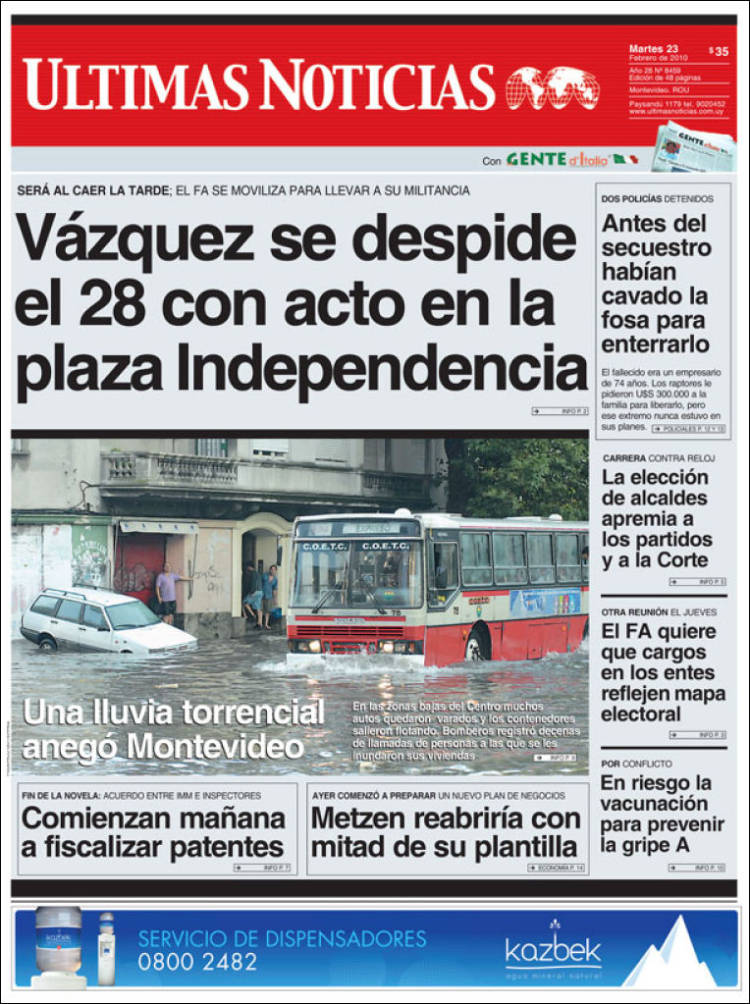 Portada de Últimas Noticias (Uruguay)