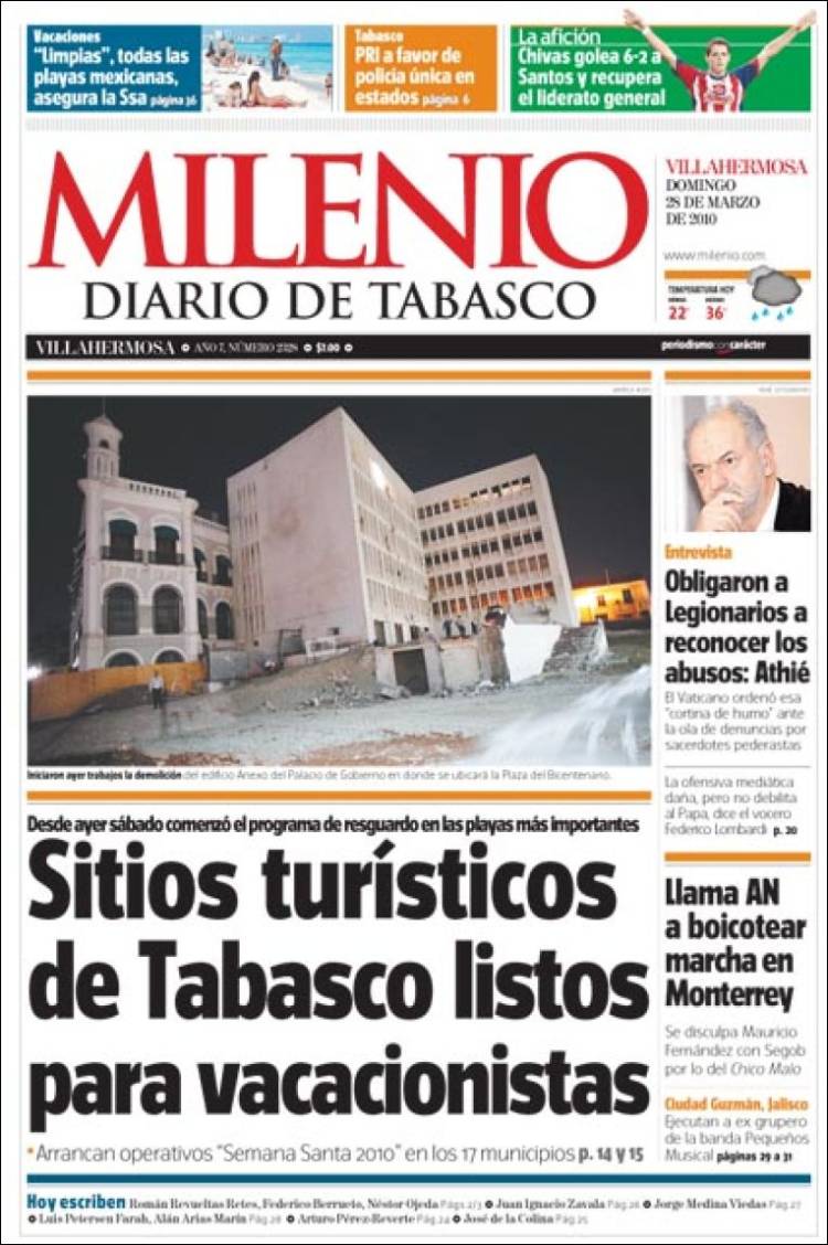 Portada de Milenio de Tabasco (Mexico)