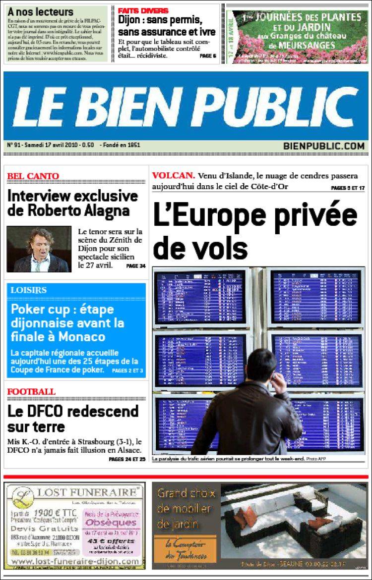 Journal Le Bien Public (France). Les Unes des journaux de France.