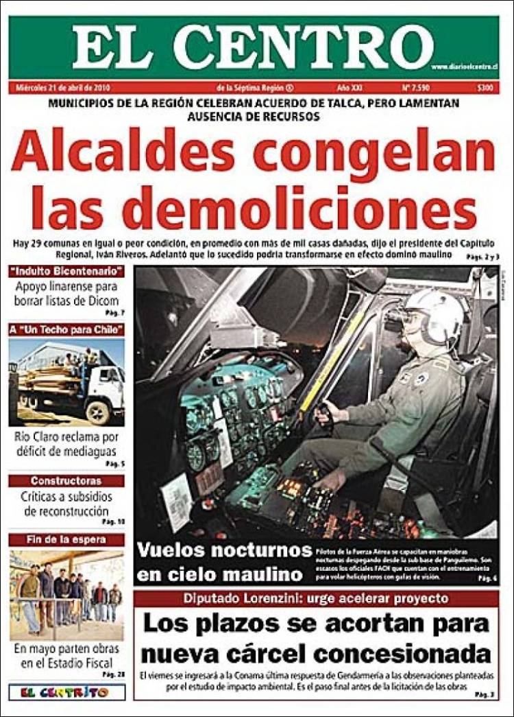 Portada de Diario el Centro (Chili)