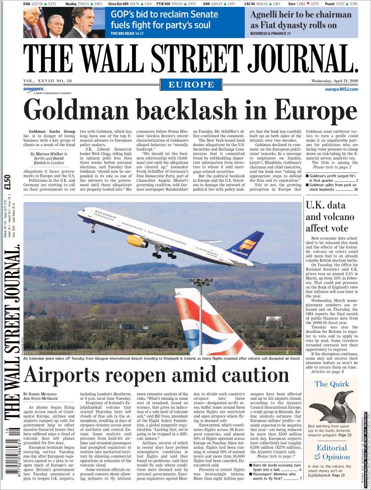 Portada de The Wall Street Journal - Europe (Europe)