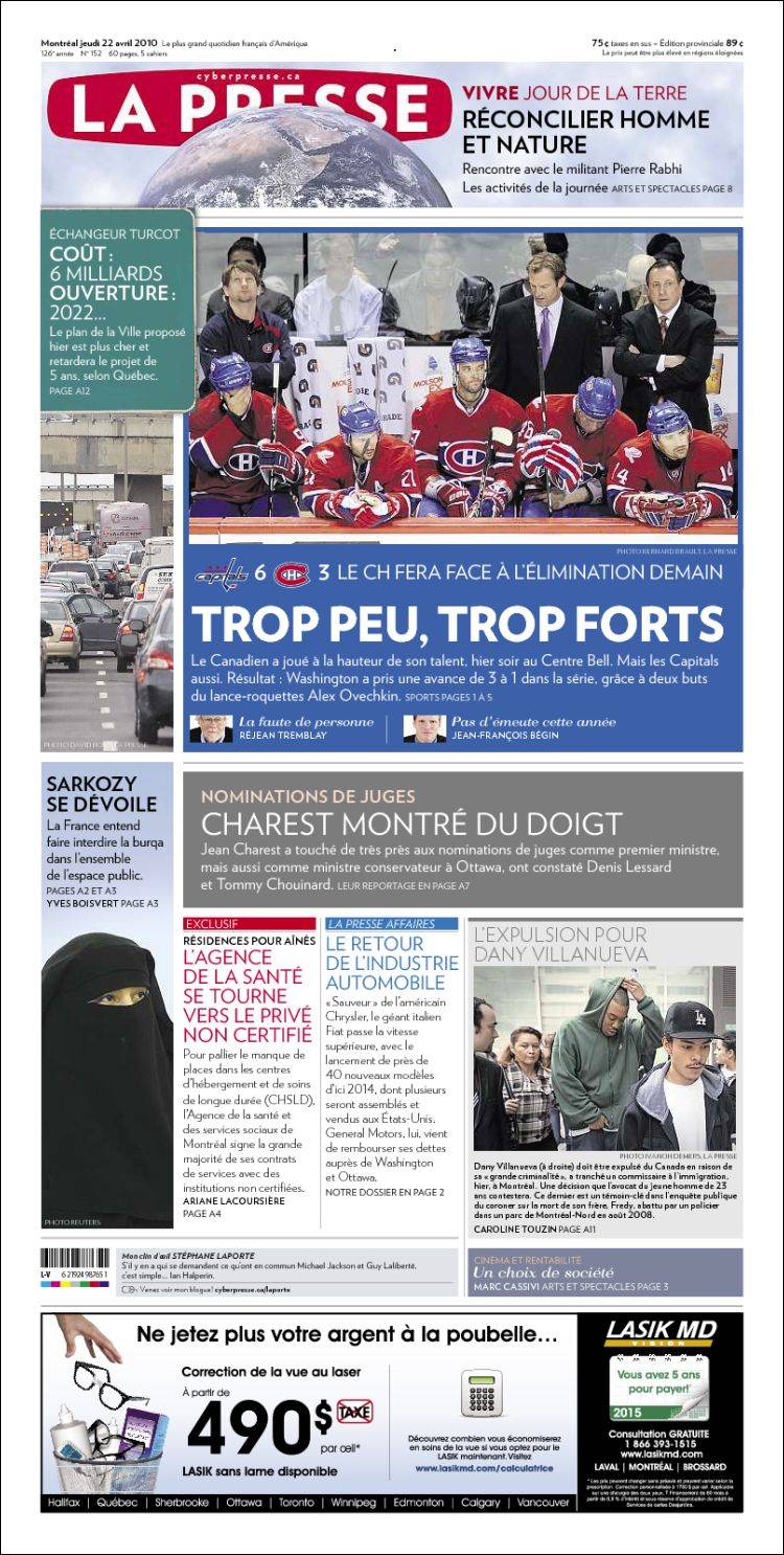 Portada de La Presse (Canadá)