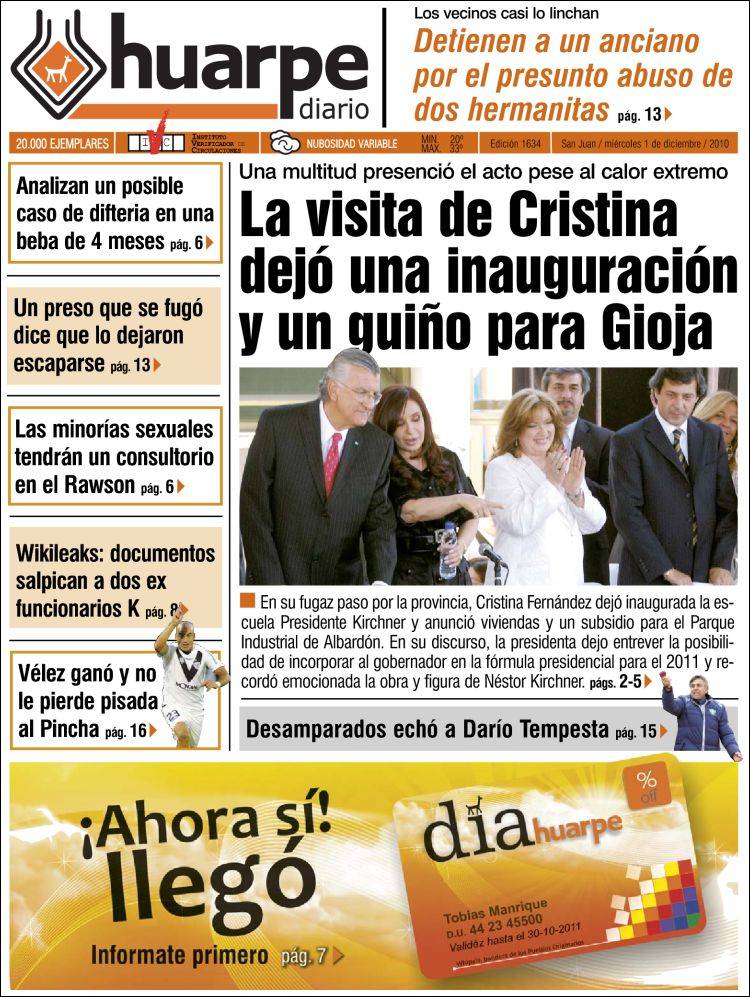 Portada de Diario Huarpe (Argentina)