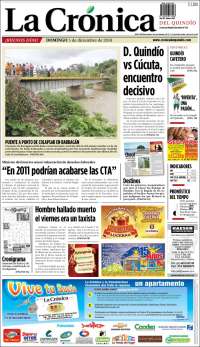 Portada de La Crónica del Quindío (Colombia)