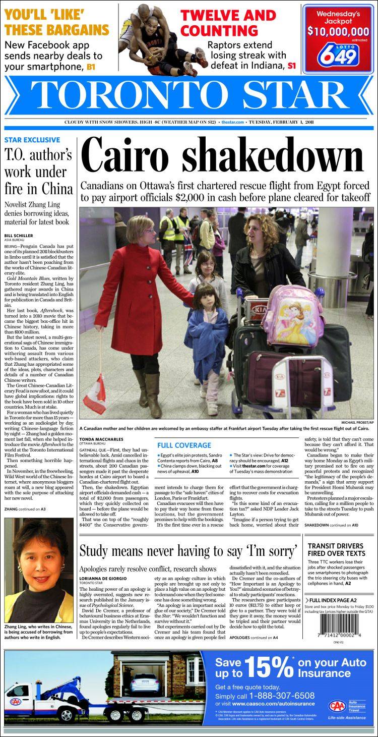 Newspaper The Toronto Star Canada Front Pages From Newspapers In Canada Tuesdays Edition