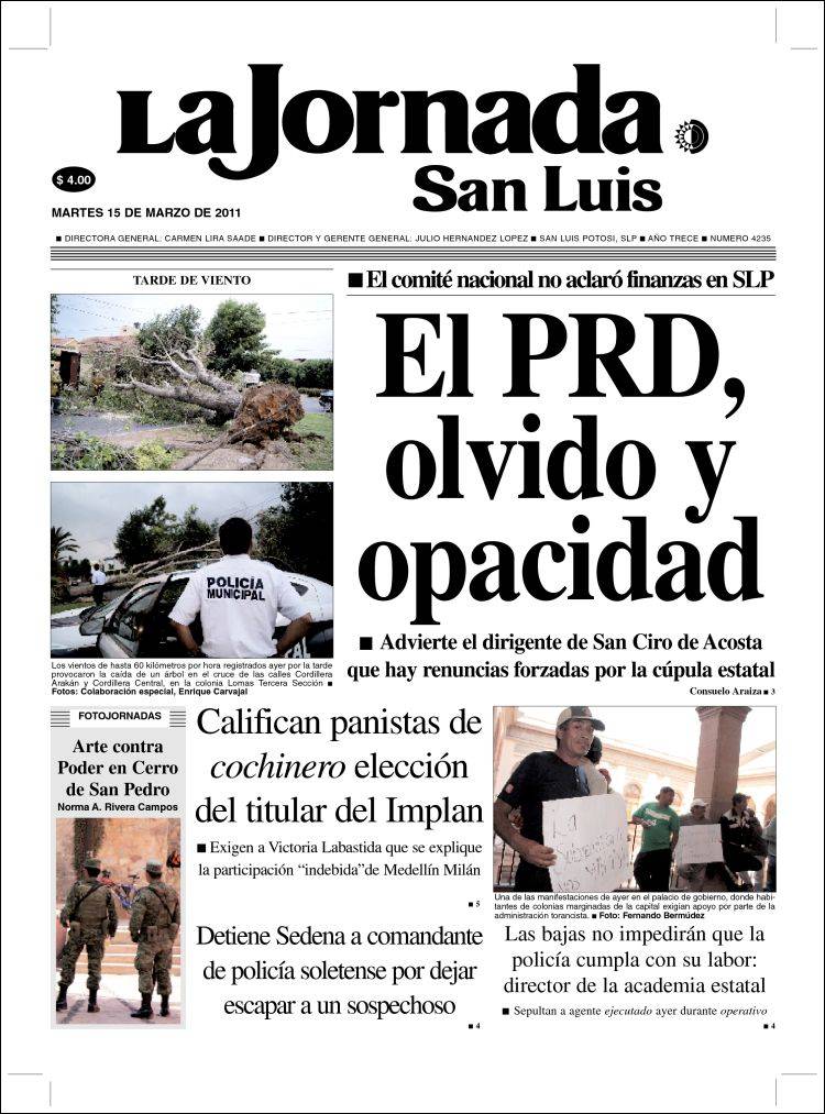 Portada de La Jornada de San Luis (Mexico)