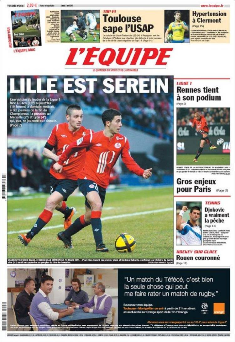 Newspaper L'Equipe (France). Newspapers in France. Saturday's ...