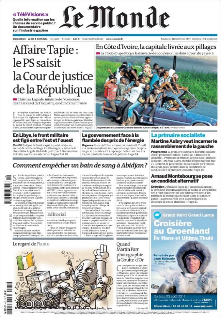 Newspaper Le Monde (France). Newspapers in France. Sundays.