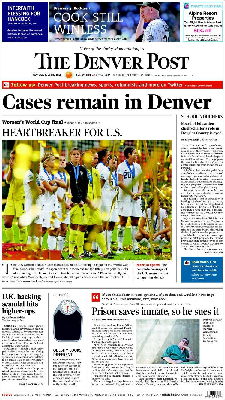 Portada de The Denver Post (USA)