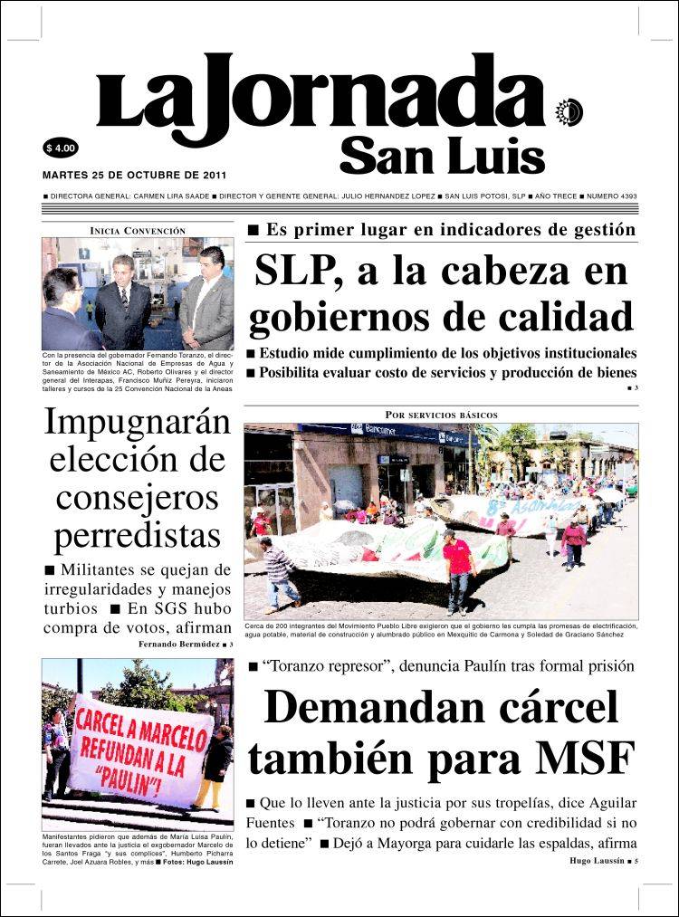 Portada de La Jornada de San Luis (México)