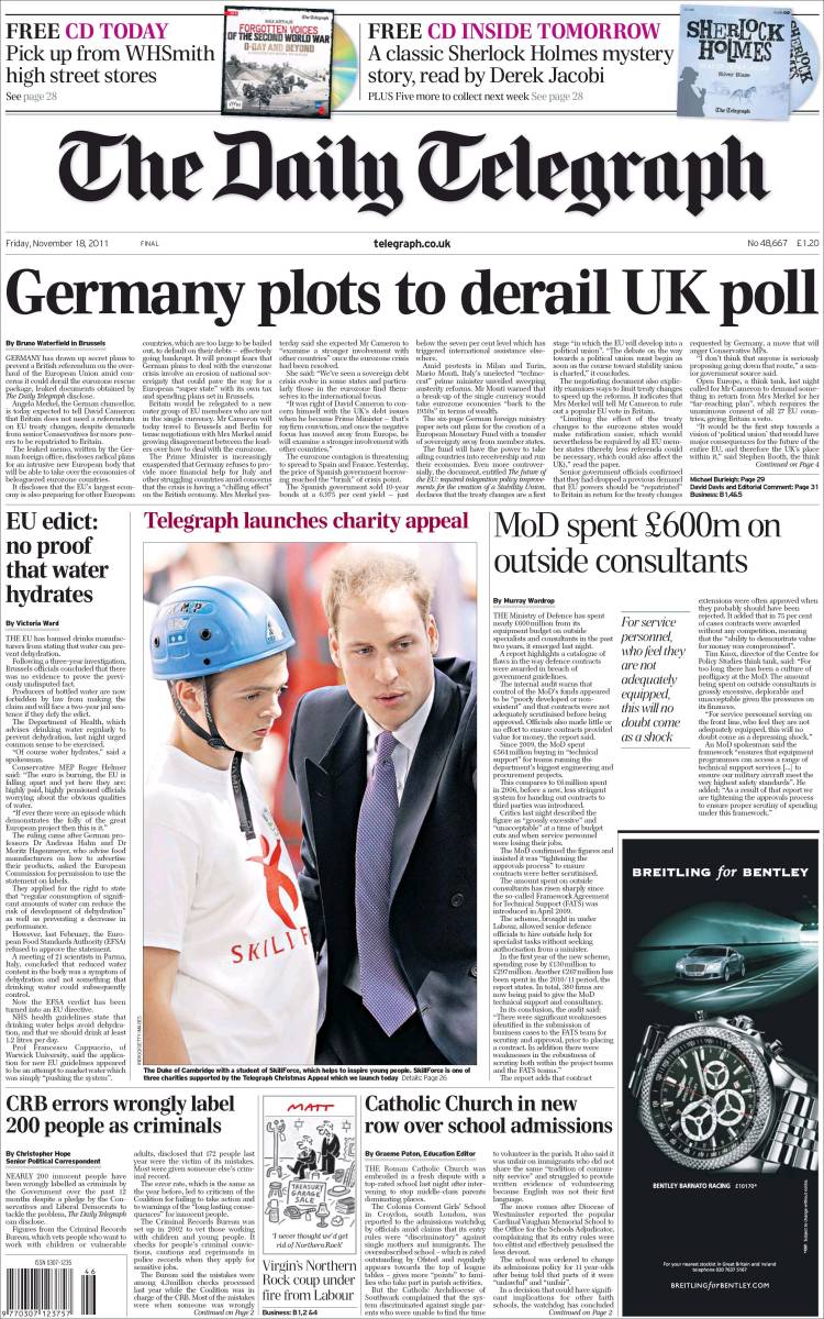 Portada de Daily Telegraph (Reino Unido)