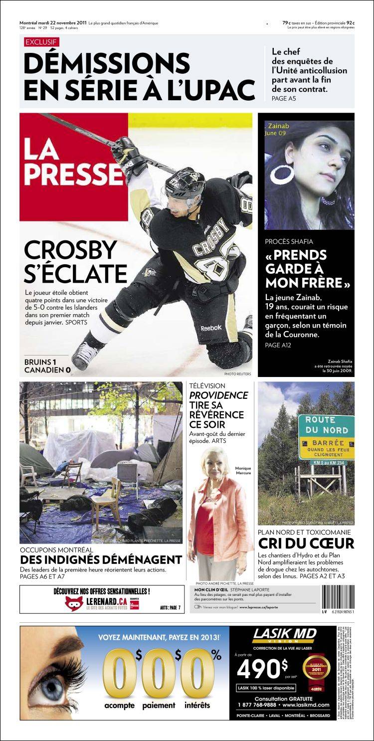 Portada de La Presse (Canadá)