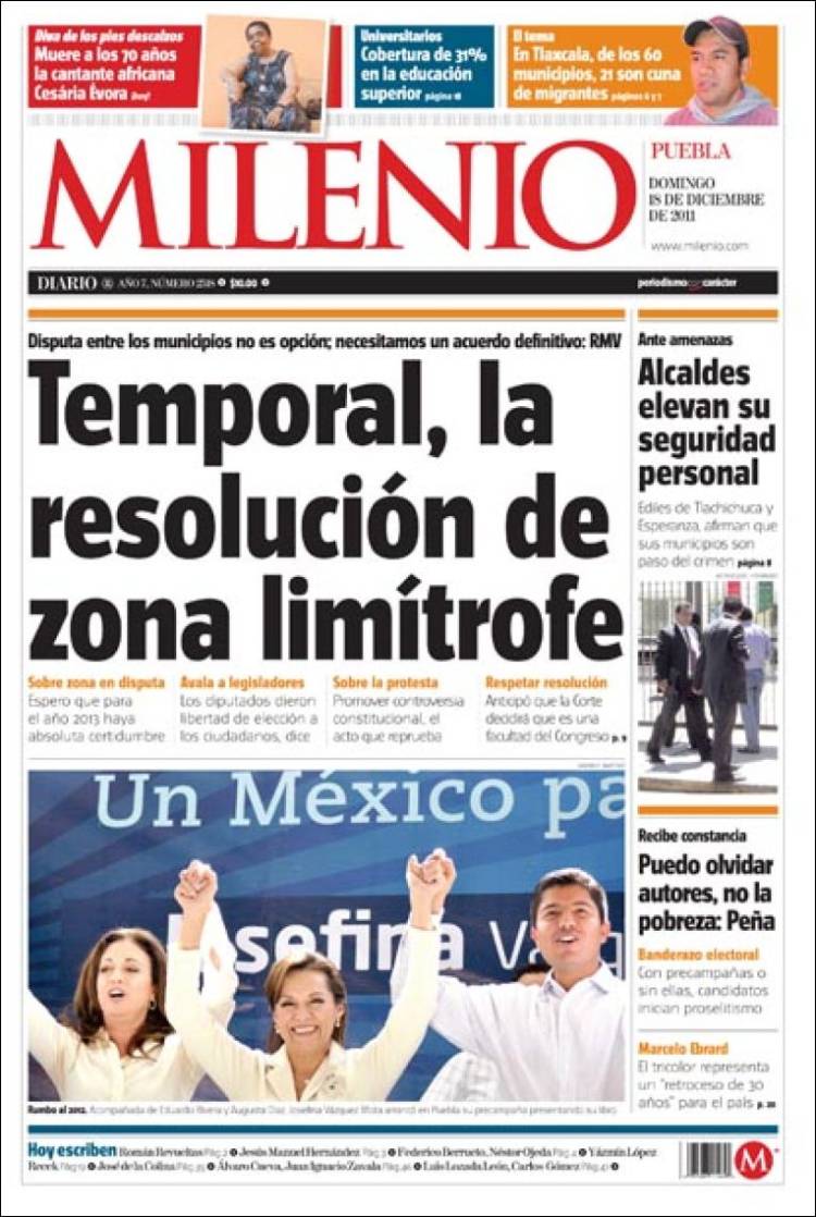 Portada de Milenio de Puebla (México)