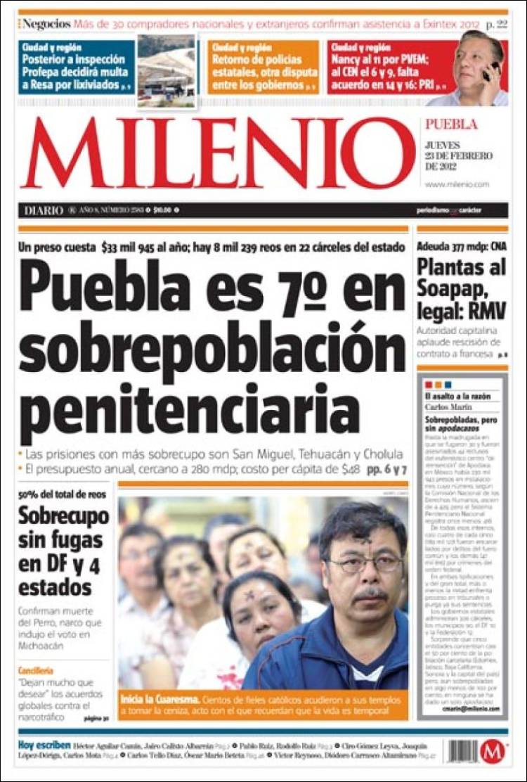 Portada de Milenio de Puebla (México)