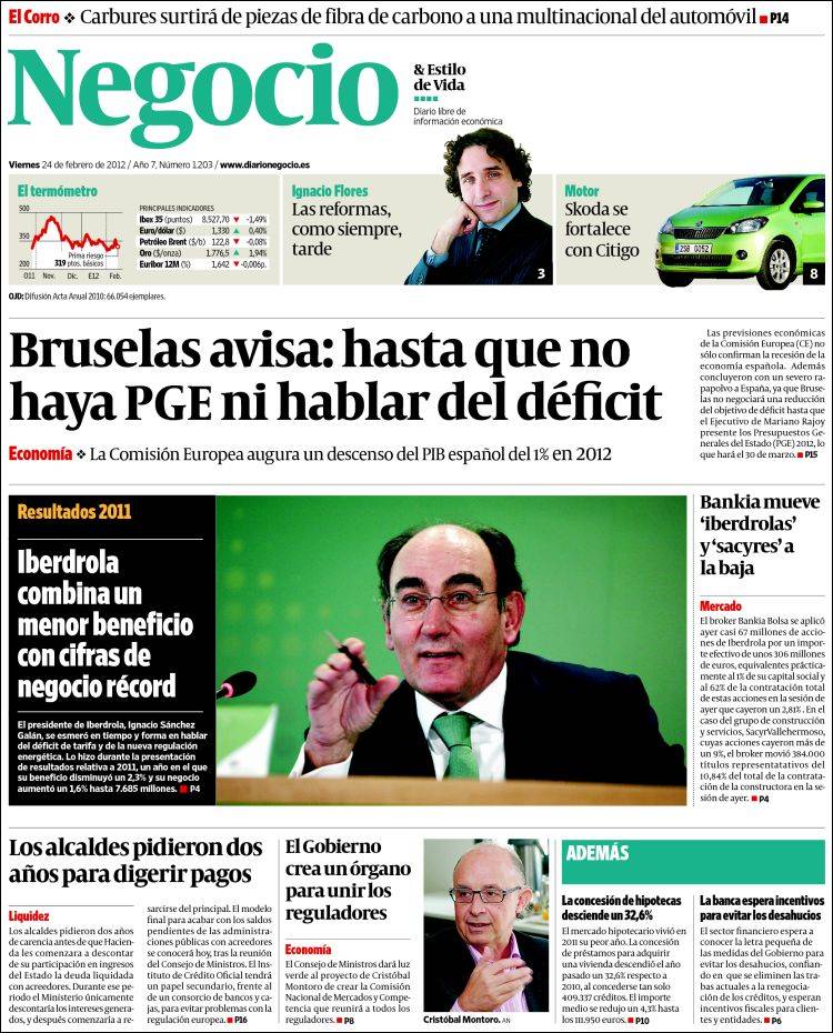 Portada de Diario Negocio (España)