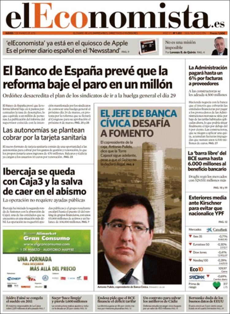 Portada de El Economista (España)