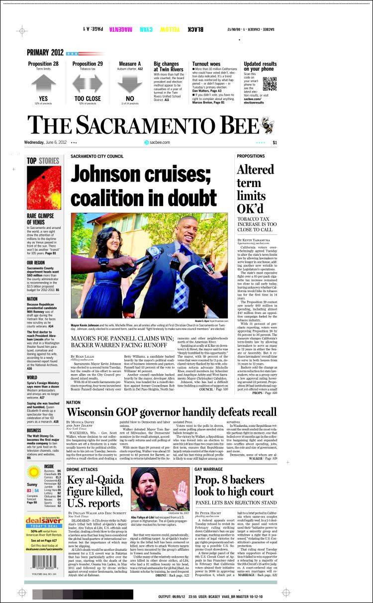 Portada de The Sacramento Bee (USA)