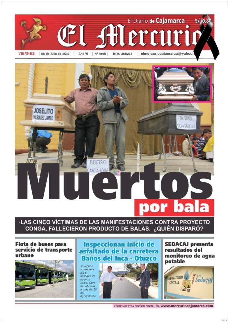 Portada de El Mercurio de Cajamarca (Perú)