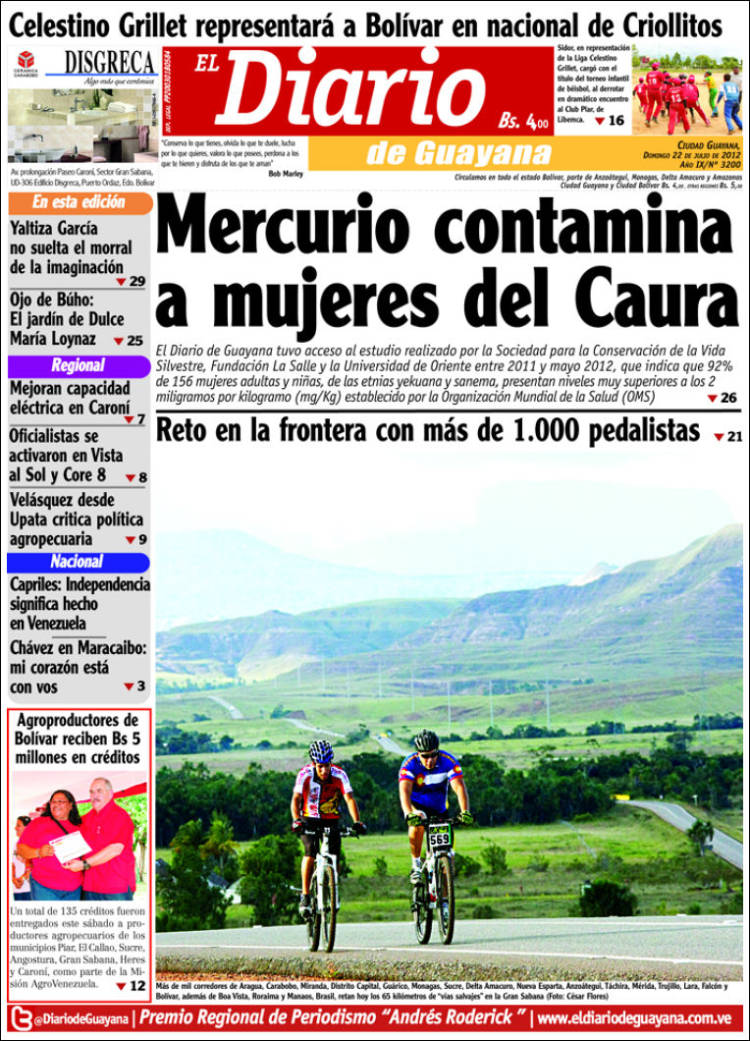 Portada de El Diario de Guayana (Venezuela)