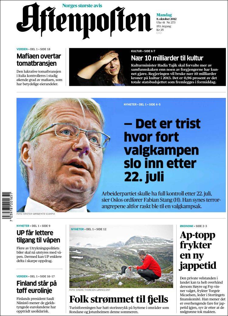 Portada de Aftenposten (Norway)