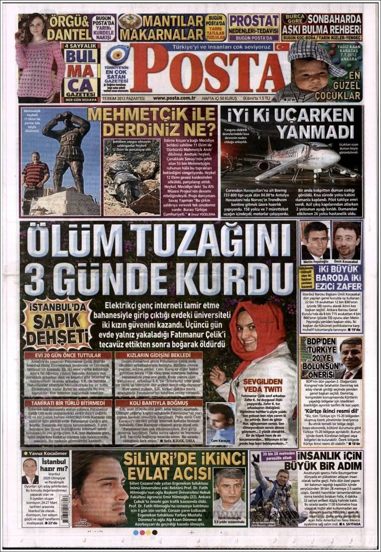 Portada de Posta Gazetesi (Turquía)