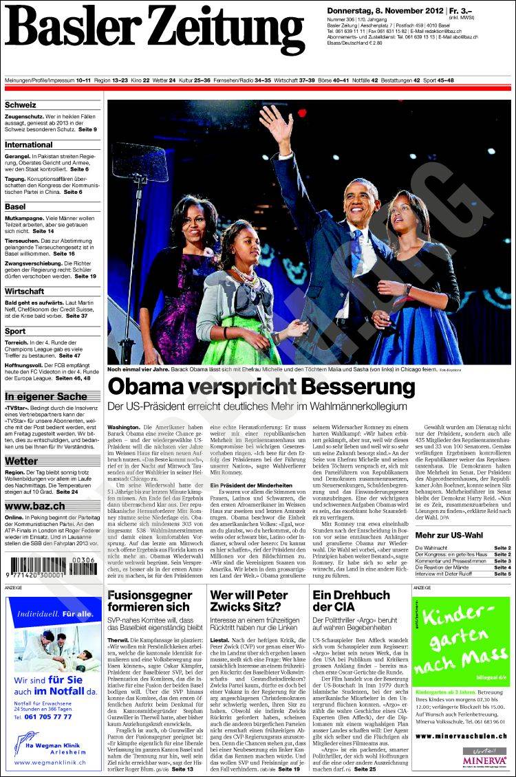 Portada de Basler Zeitung (Switzerland)