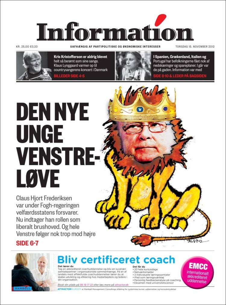 Portada de Dagbladet Information (Dinamarca)