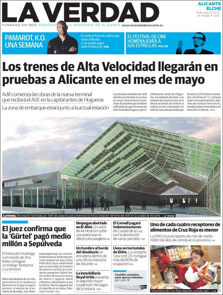 Portada de La Verdad de Alicante (España)