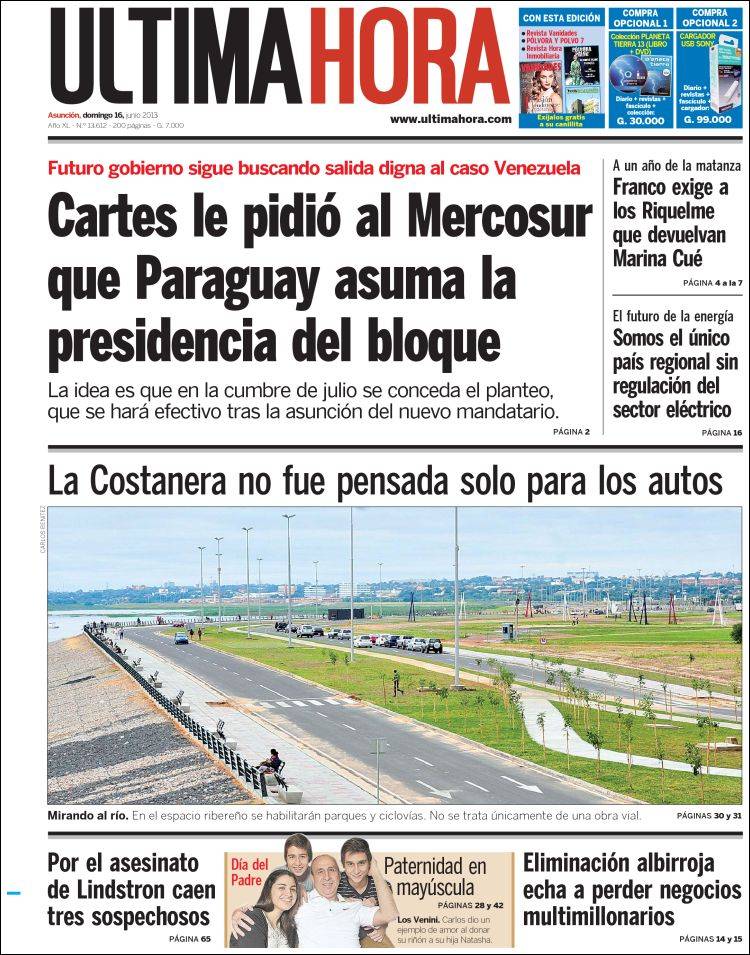 Portada de Última Hora (Paraguay)