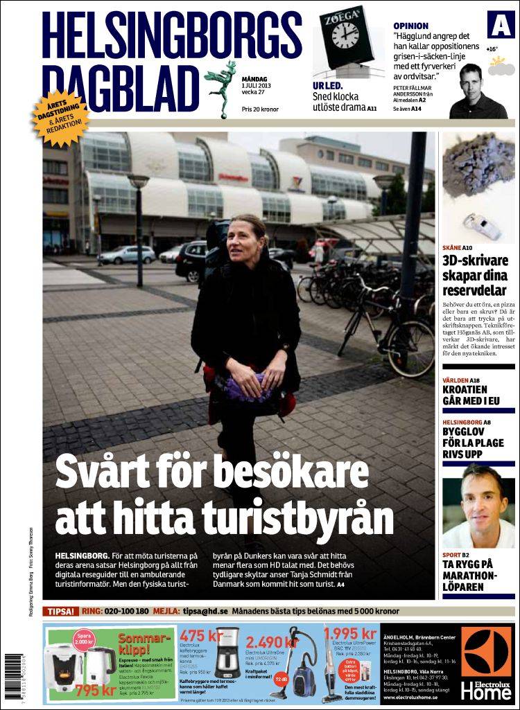 Portada de Helsingborgs Dagblad (Suède)