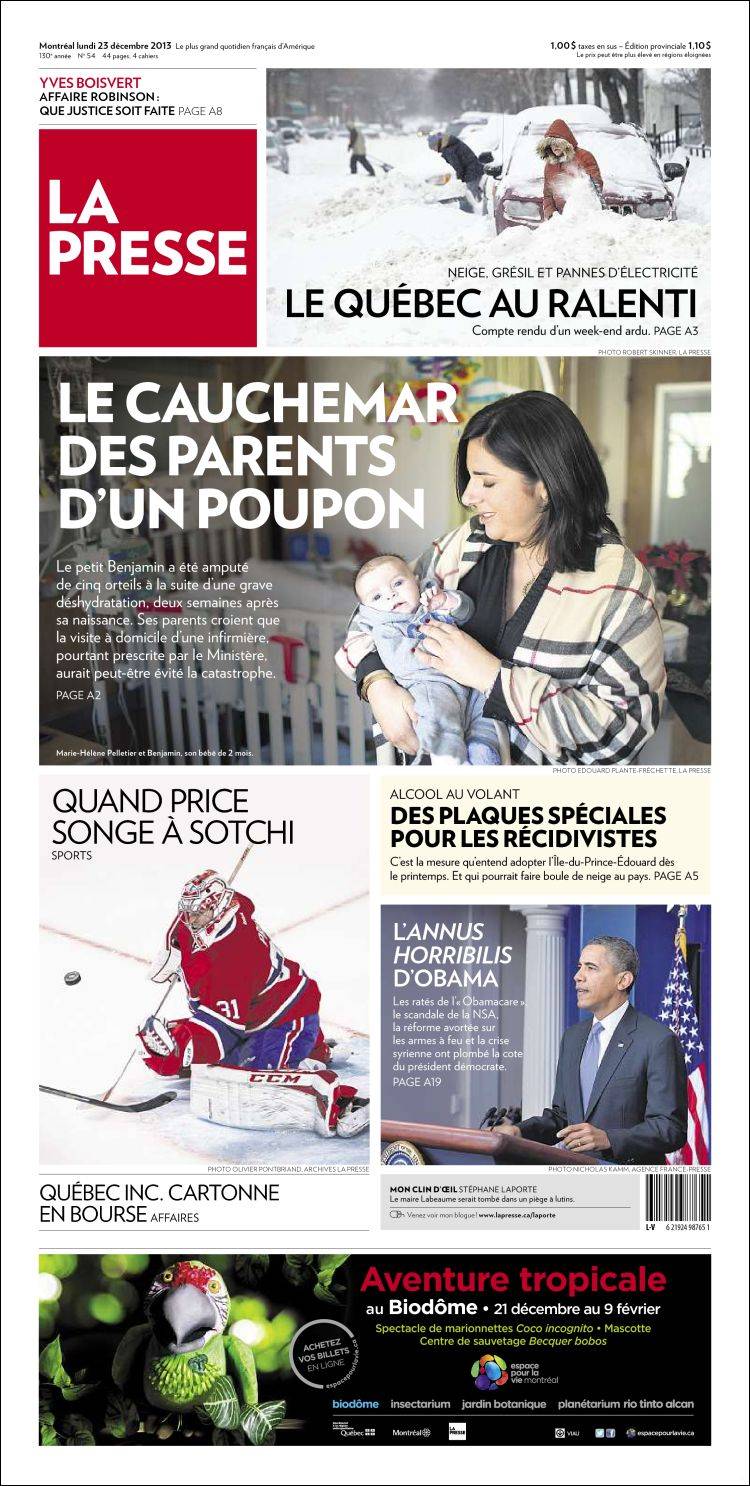 Portada de La Presse (Canada)