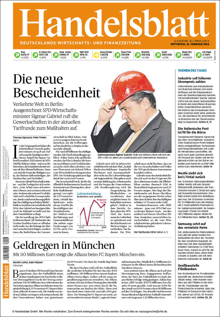 Portada de Handelsblatt (Allemagne)