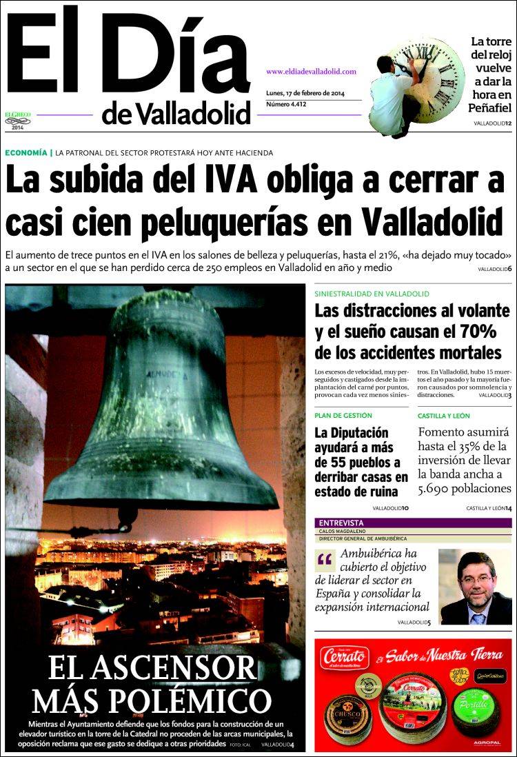 Portada de El Día de Valladolid (España)