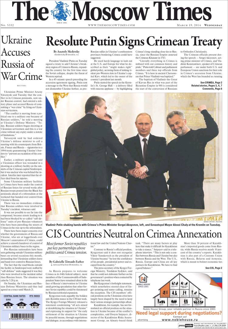 Portada de The Moscow Times (Russia)