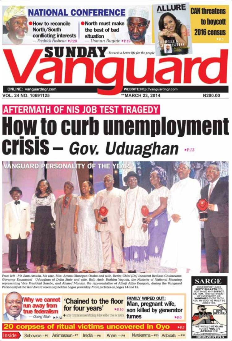 Portada de Vanguard  (Nigeria)