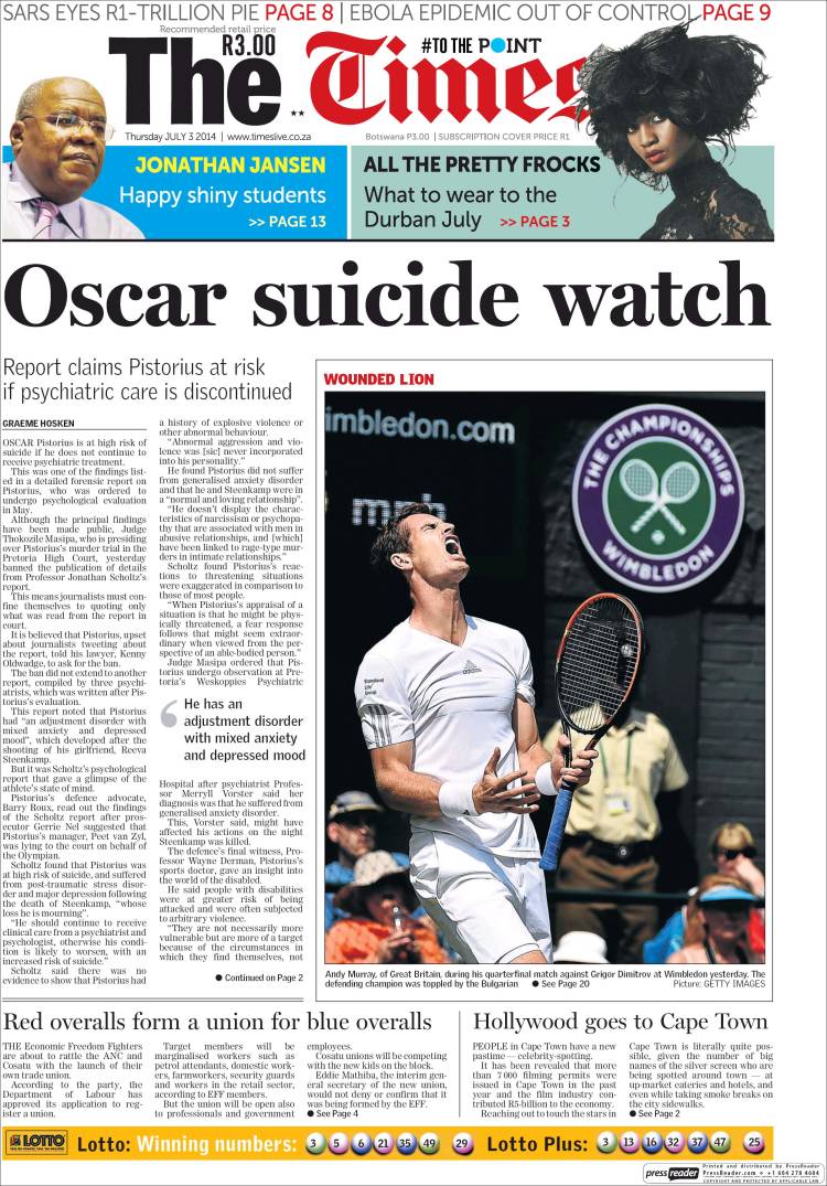 Portada de The Times (Sudáfrica)
