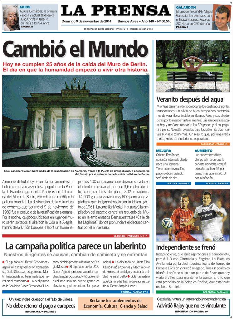 Portada de La Prensa (Argentina)