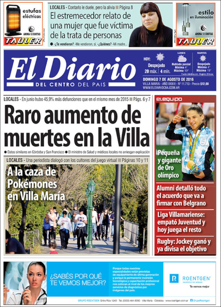 Portada de El Diario del centro del país (Argentina)