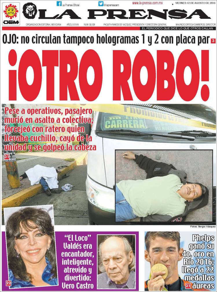 Portada de La Prensa (Mexique)