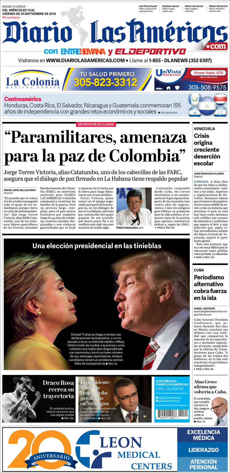Portada de Diario Las Américas (USA)