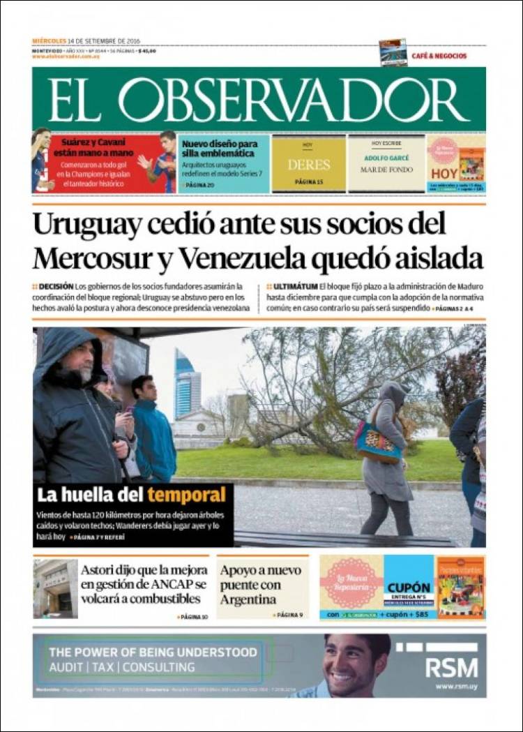 Portada de El Observador (Uruguay)