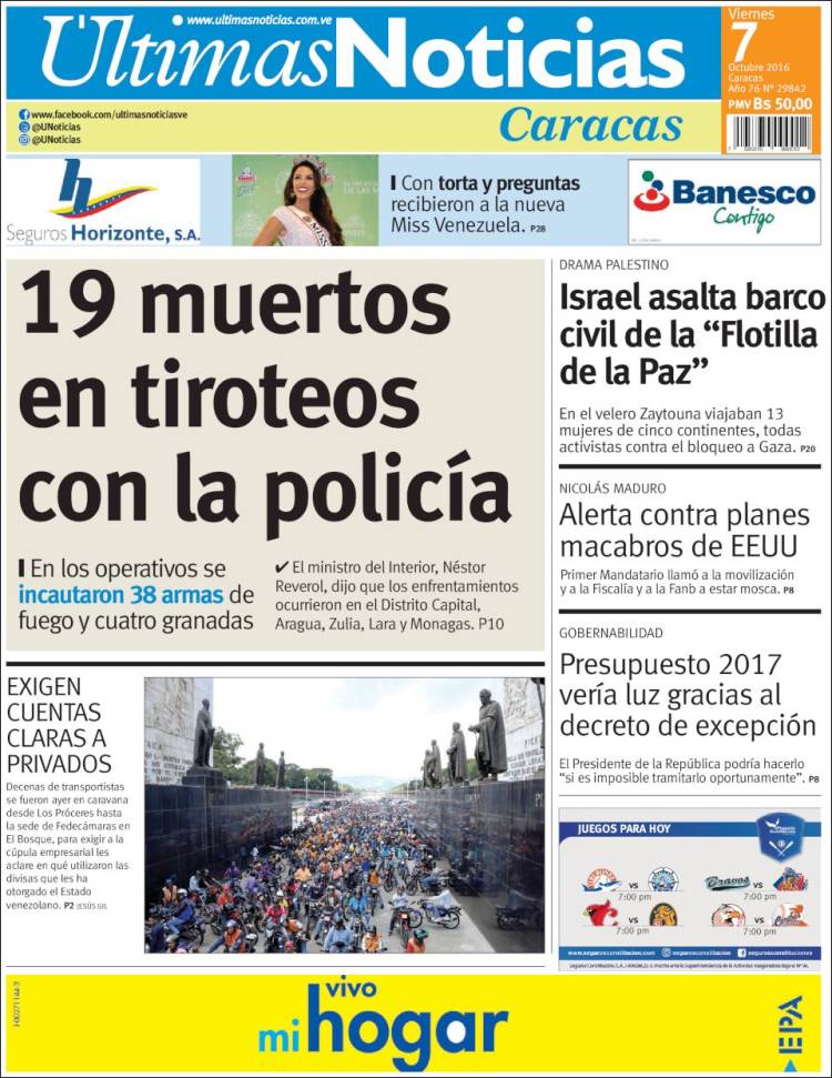 Portada de Últimas Noticias (Venezuela)