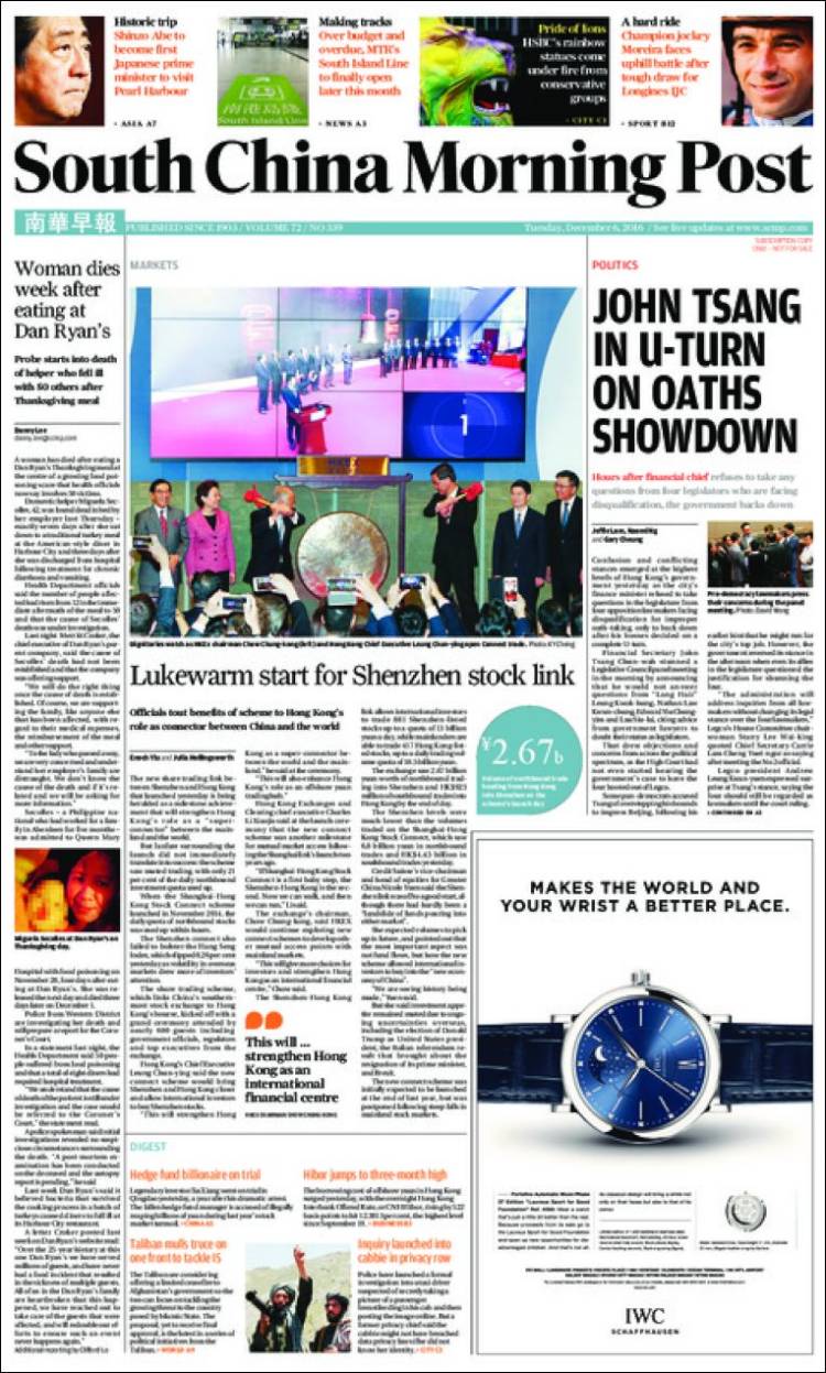 Portada de South China Morning Post (China)