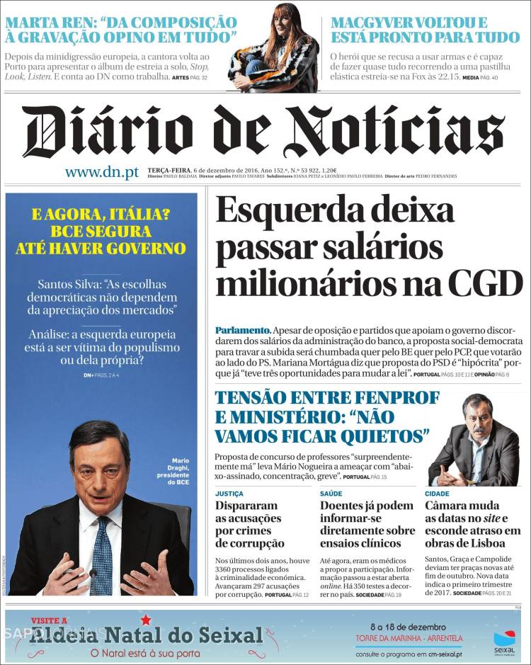 Newspaper Diário de Noticias (Portugal). Newspapers in Portugal. Today